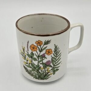 Speckle Glazed Floral Brown Stoneware Coffee Cup Mug Vintage 70's Made in Japan